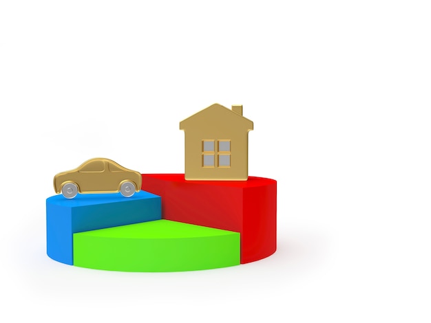 A pie chart illustrating different asset allocations, with segments representing stocks, bonds, real estate, and other investment types, used for portfolio diversification.