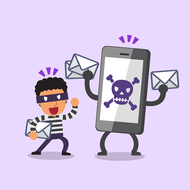An illustration of a person receiving a suspicious email on their phone, with a warning sign overlaid, emphasizing the importance of identifying and avoiding phishing attempts.