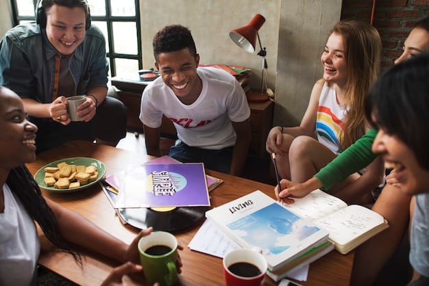 A diverse group of students brainstorming ideas while sitting around a table, symbolizing the collaborative effort needed to create effective student loan forgiveness programs.