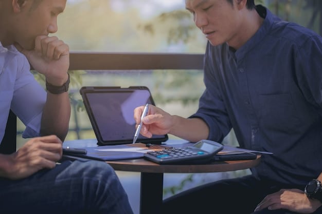 A visual representation of a financial advisor consulting with a family in a brightly lit office, reviewing college savings options on a tablet.