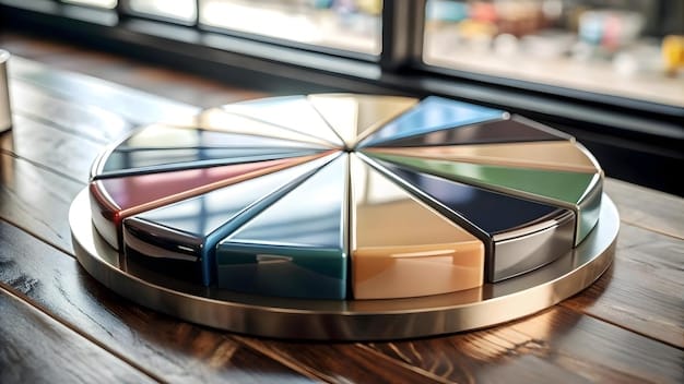 A well-organized pie chart displays different asset allocations in a vibrant and professional manner. The segments are labeled with percentages and corresponding asset types like Stocks, Bonds, Real Estate, and Commodities. Each segment is distinctively colored, making it easy to visually understand the diversification of the portfolio.